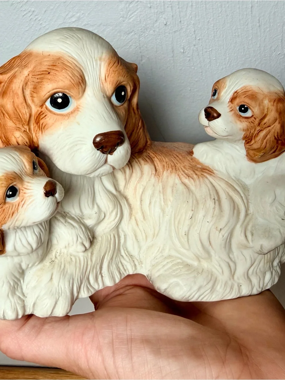 Vintage HOMCO Cocker Spaniel Family Figurine | in White and Tan